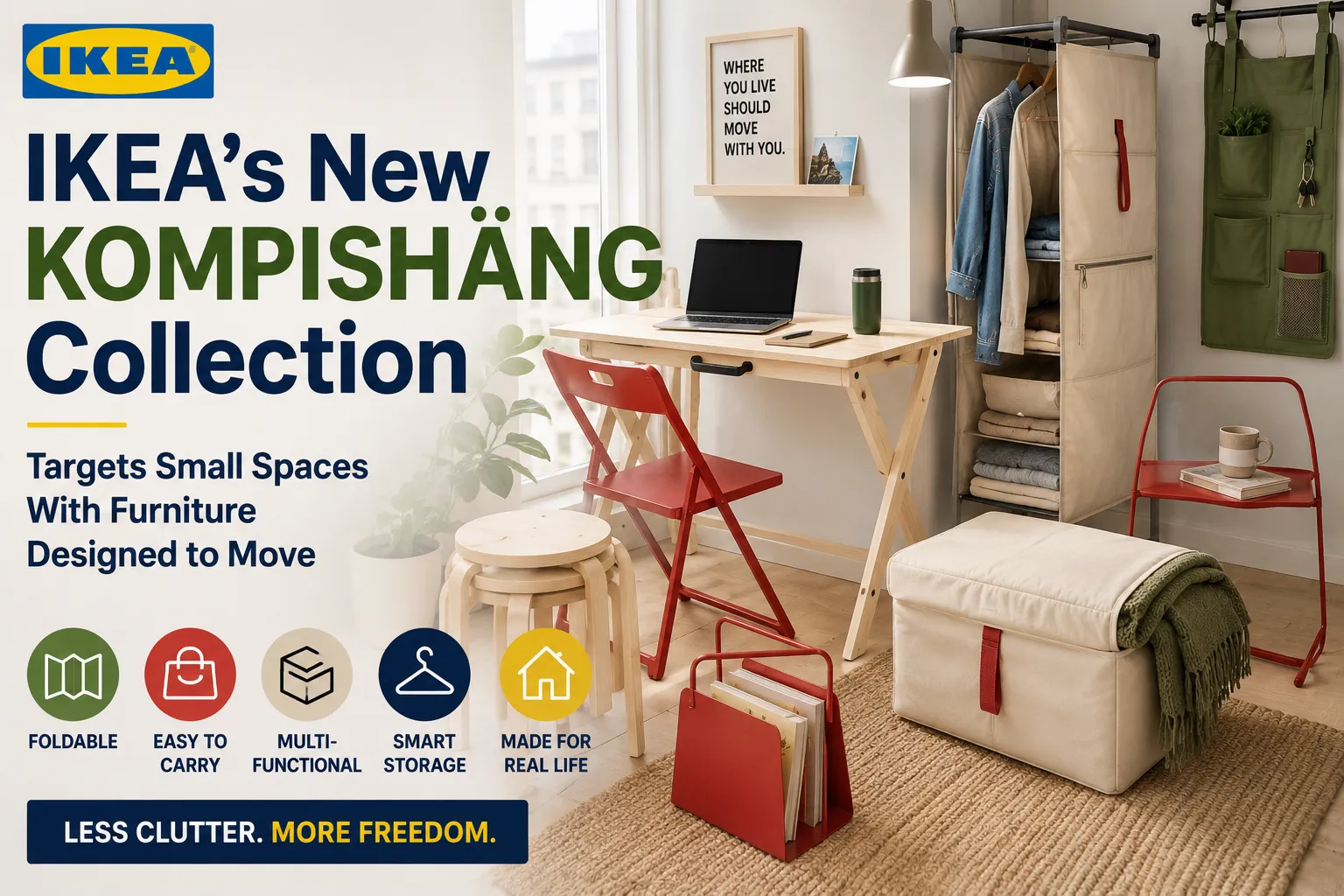 IKEA's New KOMPISHÄNG Collection Targets Small Spaces With Furniture Designed to Move